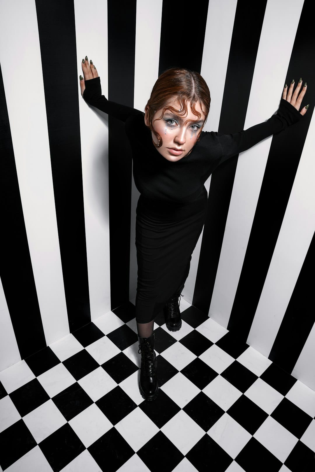 Stripe Fission collection - engineered stripe dress with geometric precision