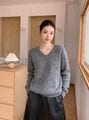 SXYSC01913# New Autumn/Winter Elegant V-Neck Cashmere Wool Silk Blend Heavy Beaded Knit Sweater